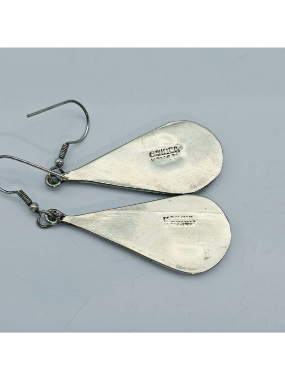 Sterling Silver Abalone Shell Teardrop Dangle Earrings Handmade 925 Stamped - Picture 4 of 5